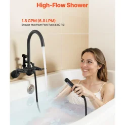 VEVOR Clawfoot Tub Faucet, Wall-Mounted Bathtub Faucet with Handheld Shower, Vintage Matte Black Clawfoot Tub Filler Shower Kit with Adjustable Swing Arms & Rotatable Gooseneck Spout for Bathtubs