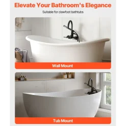 VEVOR Clawfoot Tub Faucet, Wall-Mounted Bathtub Faucet with Handheld Shower, Vintage Matte Black Clawfoot Tub Filler Shower Kit with Adjustable Swing Arms & Rotatable Gooseneck Spout for Bathtubs