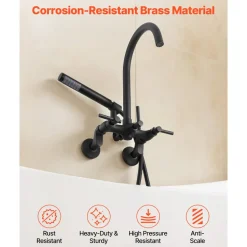 VEVOR Clawfoot Tub Faucet, Wall-Mounted Bathtub Faucet with Handheld Shower, Vintage Matte Black Clawfoot Tub Filler Shower Kit with Adjustable Swing Arms & Rotatable Gooseneck Spout for Bathtubs