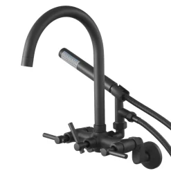 VEVOR Clawfoot Tub Faucet, Wall-Mounted Bathtub Faucet with Handheld Shower, Vintage Matte Black Clawfoot Tub Filler Shower Kit with Adjustable Swing Arms & Rotatable Gooseneck Spout for Bathtubs