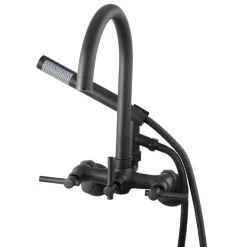 VEVOR Clawfoot Tub Faucet, Wall-Mounted Bathtub Faucet with Handheld Shower, Vintage Matte Black Clawfoot Tub Filler Shower Kit with Adjustable Swing Arms & Rotatable Gooseneck Spout for Bathtubs
