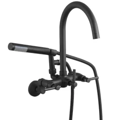 VEVOR Clawfoot Tub Faucet, Wall-Mounted Bathtub Faucet with Handheld Shower, Vintage Matte Black Clawfoot Tub Filler Shower Kit with Adjustable Swing Arms & Rotatable Gooseneck Spout for Bathtubs