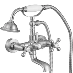 VEVOR Clawfoot Tub Faucet, Wall Mount Bathtub Faucets with Handheld Shower, Vintage Brushed Nickel Clawfoot Tub Filler Faucet Shower Kit with Adjustable Swing Arms & 360° Rotation Spout for Bathtubs