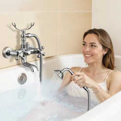 VEVOR Clawfoot Tub Faucet, Wall Mount Bathtub Faucets with Handheld Shower, Vintage Brushed Nickel Clawfoot Tub Filler Faucet Shower Kit with Adjustable Swing Arms & 360° Rotation Spout for Bathtubs