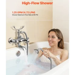 VEVOR Clawfoot Tub Faucet, Wall Mount Bathtub Faucets with Handheld Shower, Vintage Brushed Nickel Clawfoot Tub Filler Faucet Shower Kit with Adjustable Swing Arms & 360° Rotation Spout for Bathtubs