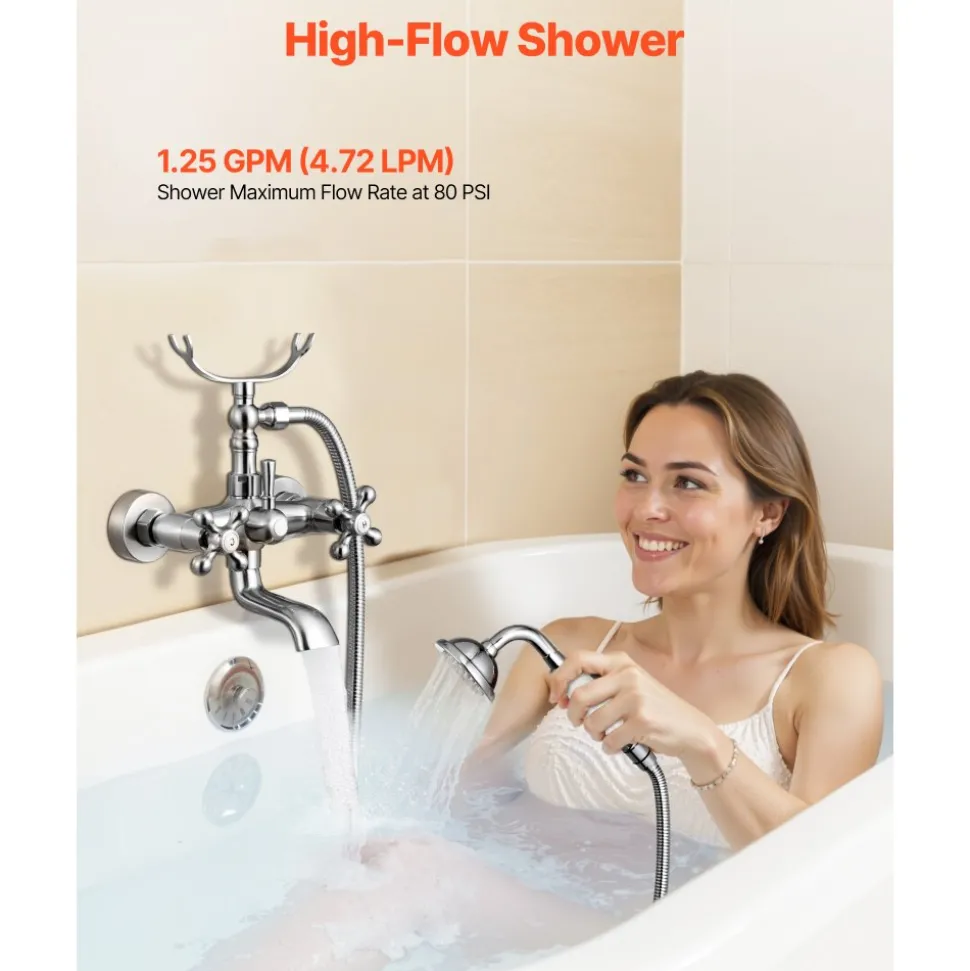 VEVOR Clawfoot Tub Faucet, Wall Mount Bathtub Faucets with Handheld Shower, Vintage Brushed Nickel Clawfoot Tub Filler Faucet Shower Kit with Adjustable Swing Arms & 360° Rotation Spout for Bathtubs