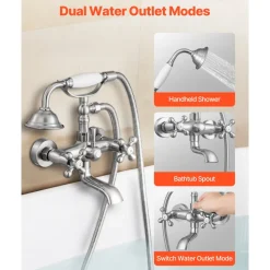 VEVOR Clawfoot Tub Faucet, Wall Mount Bathtub Faucets with Handheld Shower, Vintage Brushed Nickel Clawfoot Tub Filler Faucet Shower Kit with Adjustable Swing Arms & 360° Rotation Spout for Bathtubs