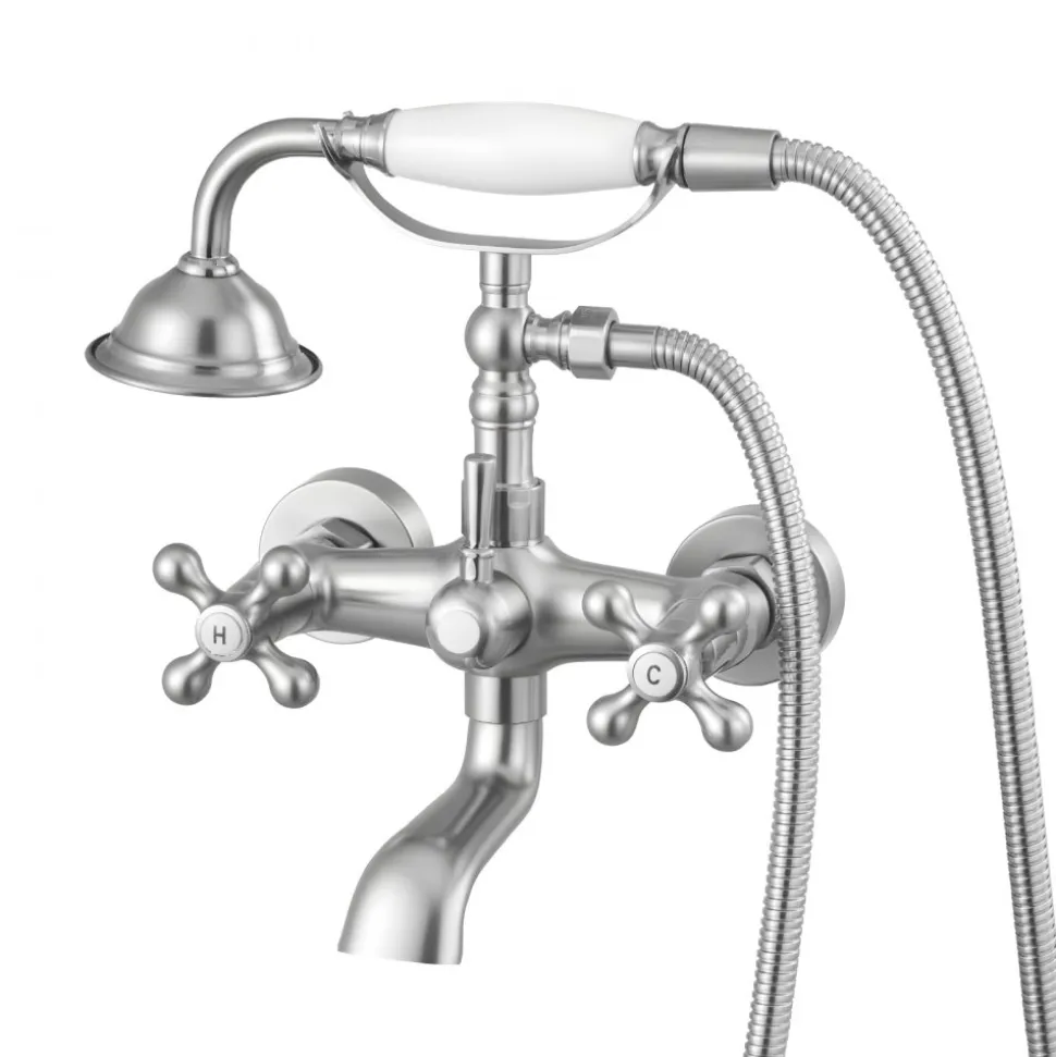 VEVOR Clawfoot Tub Faucet, Wall Mount Bathtub Faucets with Handheld Shower, Vintage Brushed Nickel Clawfoot Tub Filler Faucet Shower Kit with Adjustable Swing Arms & 360° Rotation Spout for Bathtubs