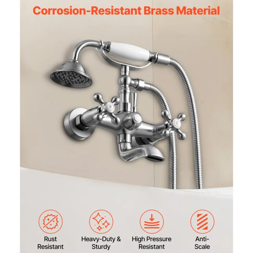 VEVOR Clawfoot Tub Faucet, Wall Mount Bathtub Faucets with Handheld Shower, Vintage Brushed Nickel Clawfoot Tub Filler Faucet Shower Kit with Adjustable Swing Arms & 360° Rotation Spout for Bathtubs