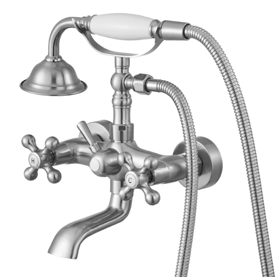 VEVOR Clawfoot Tub Faucet, Wall Mount Bathtub Faucets with Handheld Shower, Vintage Brushed Nickel Clawfoot Tub Filler Faucet Shower Kit with Adjustable Swing Arms & 360° Rotation Spout for Bathtubs