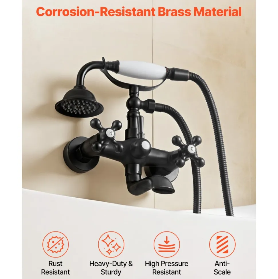 VEVOR Clawfoot Tub Faucet, Wall Mount Bathtub Faucets with Handheld Shower, Vintage Oil-Rubbed Bronze Clawfoot Tub Filler Faucet Shower Kit with Adjustable Swing Arms & 360° Rotation Spout for Bathtubs