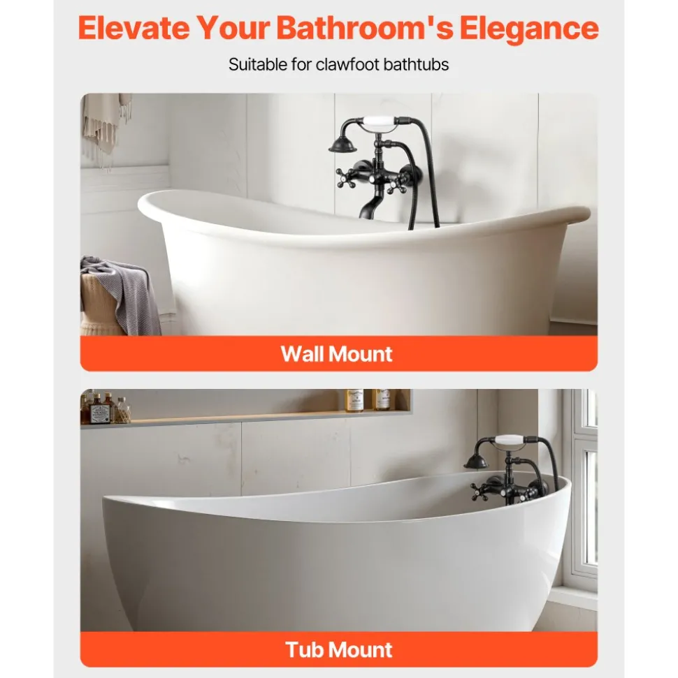 VEVOR Clawfoot Tub Faucet, Wall Mount Bathtub Faucets with Handheld Shower, Vintage Oil-Rubbed Bronze Clawfoot Tub Filler Faucet Shower Kit with Adjustable Swing Arms & 360° Rotation Spout for Bathtubs