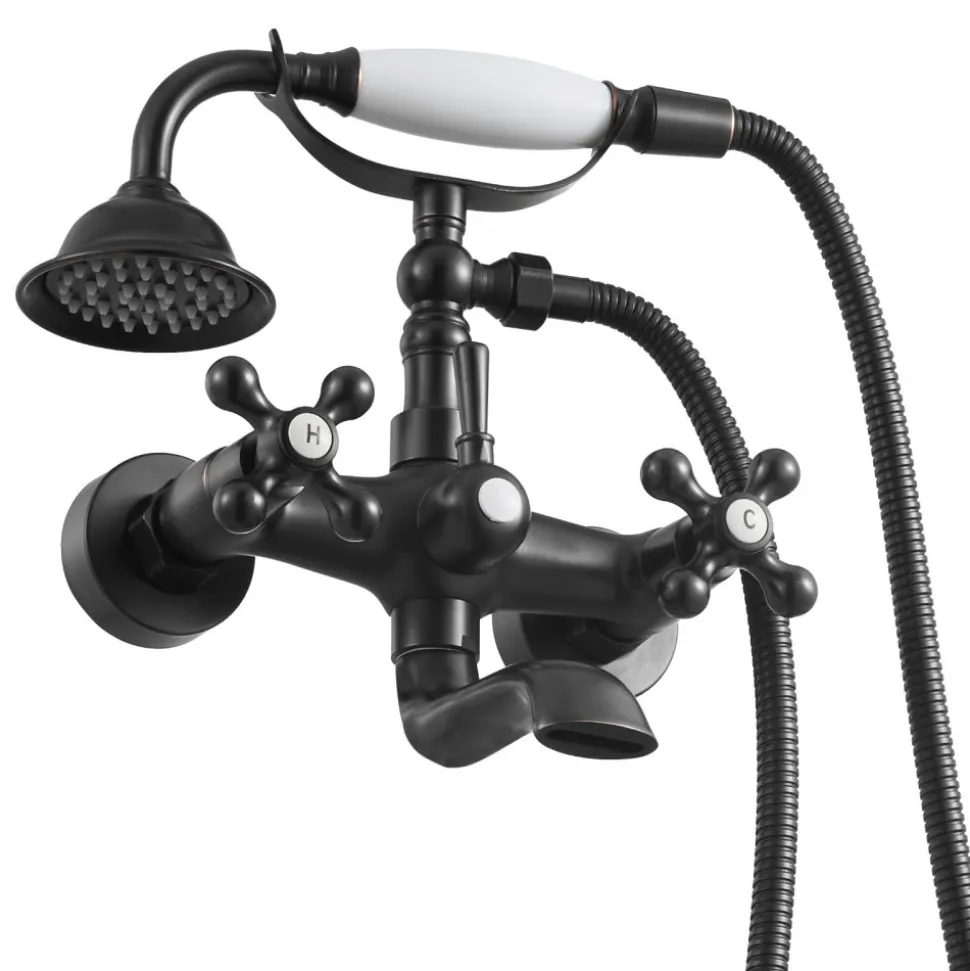 VEVOR Clawfoot Tub Faucet, Wall Mount Bathtub Faucets with Handheld Shower, Vintage Oil-Rubbed Bronze Clawfoot Tub Filler Faucet Shower Kit with Adjustable Swing Arms & 360° Rotation Spout for Bathtubs