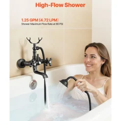 VEVOR Clawfoot Tub Faucet, Wall Mount Bathtub Faucets with Handheld Shower, Vintage Oil-Rubbed Bronze Clawfoot Tub Filler Faucet Shower Kit with Adjustable Swing Arms & 360° Rotation Spout for Bathtubs