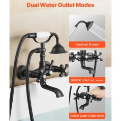 VEVOR Clawfoot Tub Faucet, Wall Mount Bathtub Faucets with Handheld Shower, Vintage Oil-Rubbed Bronze Clawfoot Tub Filler Faucet Shower Kit with Adjustable Swing Arms & 360° Rotation Spout for Bathtubs