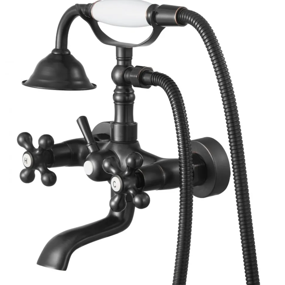 VEVOR Clawfoot Tub Faucet, Wall Mount Bathtub Faucets with Handheld Shower, Vintage Oil-Rubbed Bronze Clawfoot Tub Filler Faucet Shower Kit with Adjustable Swing Arms & 360° Rotation Spout for Bathtubs