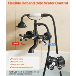 VEVOR Clawfoot Tub Faucet, Wall Mount Bathtub Faucets with Handheld Shower, Vintage Oil-Rubbed Bronze Clawfoot Tub Filler Faucet Shower Kit with Adjustable Swing Arms & 360° Rotation Spout for Bathtubs