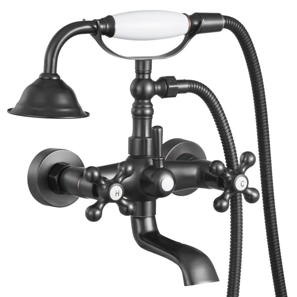VEVOR Clawfoot Tub Faucet, Wall Mount Bathtub Faucets with Handheld Shower, Vintage Oil-Rubbed Bronze Clawfoot Tub Filler Faucet Shower Kit with Adjustable Swing Arms & 360° Rotation Spout for Bathtubs