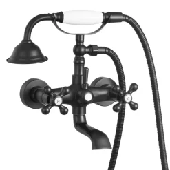 VEVOR Clawfoot Tub Faucet, Wall Mount Bathtub Faucets with Handheld Shower, Vintage Matte Black Clawfoot Tub Filler Faucet Shower Kit with Adjustable Swing Arms & 360° Rotation Spout for Bathtubs
