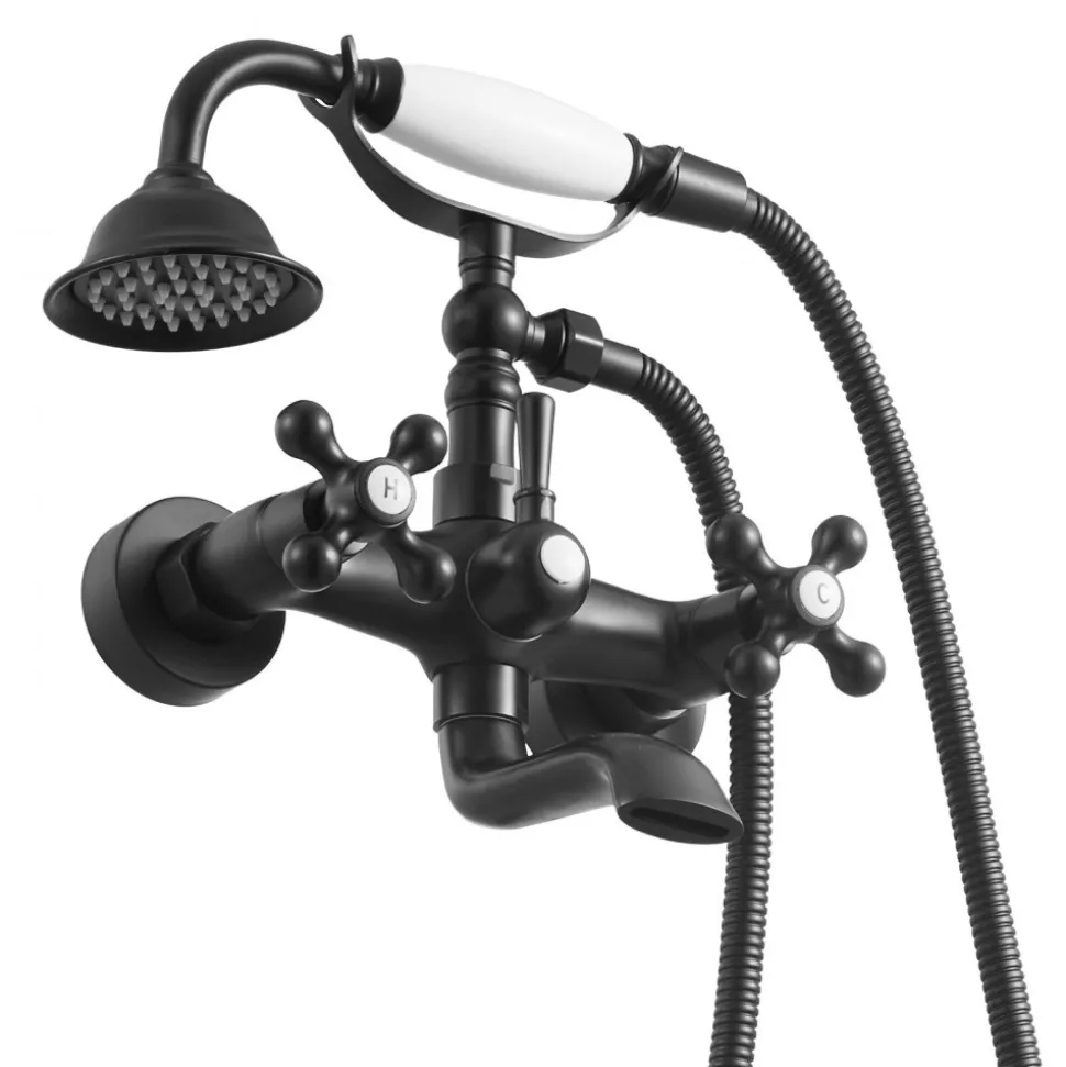 VEVOR Clawfoot Tub Faucet, Wall Mount Bathtub Faucets with Handheld Shower, Vintage Matte Black Clawfoot Tub Filler Faucet Shower Kit with Adjustable Swing Arms & 360° Rotation Spout for Bathtubs