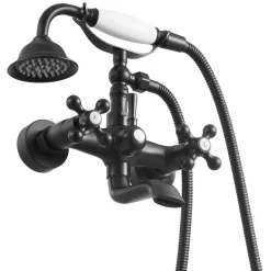 VEVOR Clawfoot Tub Faucet, Wall Mount Bathtub Faucets with Handheld Shower, Vintage Matte Black Clawfoot Tub Filler Faucet Shower Kit with Adjustable Swing Arms & 360° Rotation Spout for Bathtubs