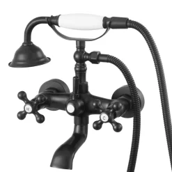 VEVOR Clawfoot Tub Faucet, Wall Mount Bathtub Faucets with Handheld Shower, Vintage Matte Black Clawfoot Tub Filler Faucet Shower Kit with Adjustable Swing Arms & 360° Rotation Spout for Bathtubs