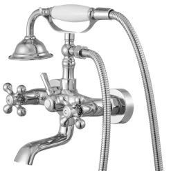 VEVOR Clawfoot Tub Faucet, Wall Mount Bathtub Faucets with Handheld Shower, Vintage Polished Chrome Clawfoot Tub Filler Faucet Shower Kit with Adjustable Swing Arms & 360° Rotation Spout for Bathtubs
