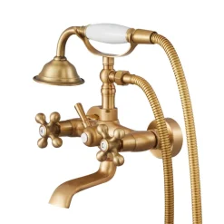 VEVOR Clawfoot Tub Faucet, Wall Mount Bathtub Faucets with Handheld Shower, Vintage Brushed Gold Clawfoot Tub Filler Faucet Shower Kit with Adjustable Swing Arms & 360° Rotation Spout for Bathtubs