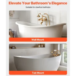 VEVOR Clawfoot Tub Faucet, Wall Mount Bathtub Faucets with Handheld Shower, Vintage Brushed Gold Clawfoot Tub Filler Faucet Shower Kit with Adjustable Swing Arms & 360° Rotation Spout for Bathtubs