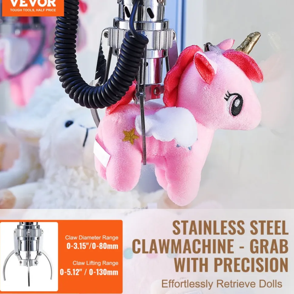 VEVOR Claw Machine, 0-3” Jaw Diameter 0-5” Jaw lifting, Crane Prize Grabber Commercial Arcade Game Toys, Cool Fun Grab-And-Win Machine w/ Light and Sound, Dispenser Vending Toy For Kids,Boys &Girls