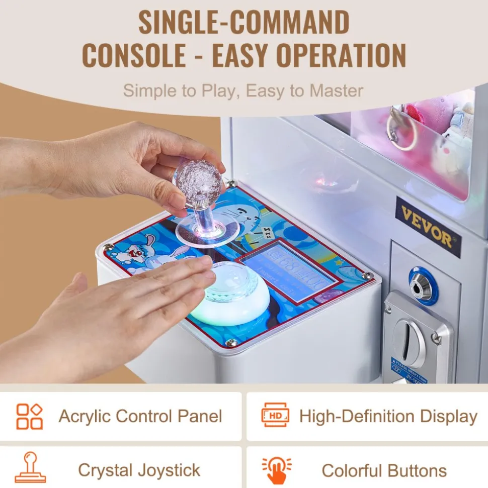VEVOR Claw Machine, 0-3” Jaw Diameter 0-5” Jaw lifting, Crane Prize Grabber Commercial Arcade Game Toys, Cool Fun Grab-And-Win Machine w/ Light and Sound, Dispenser Vending Toy For Kids,Boys &Girls