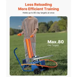 VEVOR Clay Target Thrower, 75-80 Clays Pigeon Thrower, 55+ Yards Automatic Skeet and Trap Launcher on Wheels - with Adjustable Angle, Foot Pedal & Pull Handle for Clays Throwing, Shooting Sports