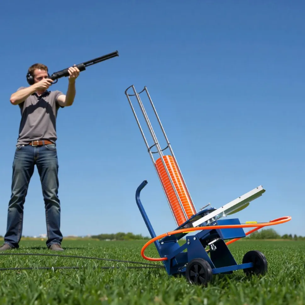 VEVOR Clay Target Thrower, 75-80 Clays Pigeon Thrower, 55+ Yards Automatic Skeet and Trap Launcher on Wheels - with Adjustable Angle, Foot Pedal & Pull Handle for Clays Throwing, Shooting Sports