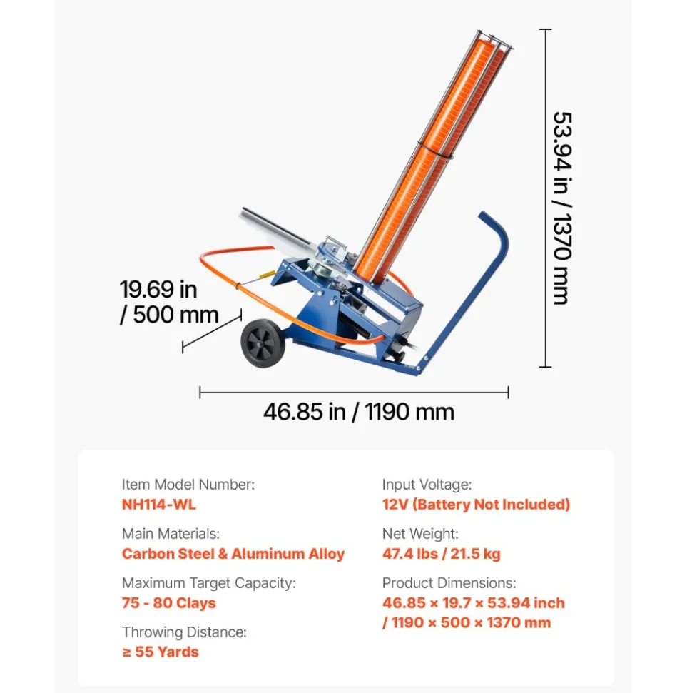 VEVOR Clay Target Thrower, 75-80 Clays Pigeon Thrower, 55+ Yards Automatic Skeet and Trap Launcher on Wheels - with Adjustable Angle, Foot Pedal & Pull Handle for Clays Throwing, Shooting Sports