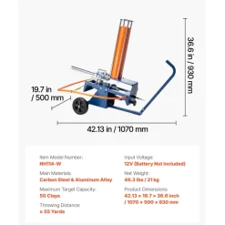 VEVOR Clay Target Thrower, Max 50 Clays Pigeon Thrower, 55+ Yards Automatic Skeet and Trap Launcher on Wheels - with Adjustable Angle, Foot Pedal & Pull Handle for Clays Throwing Shooting Sports