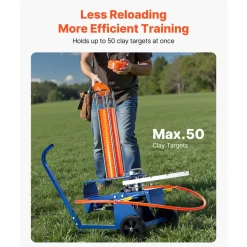 VEVOR Clay Target Thrower, Max 50 Clays Pigeon Thrower, 55+ Yards Automatic Skeet and Trap Launcher on Wheels - with Adjustable Angle, Foot Pedal & Pull Handle for Clays Throwing Shooting Sports