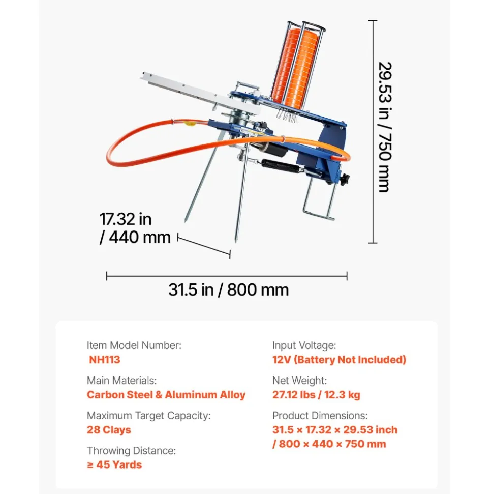 VEVOR Clay Target Thrower, Max 28 Clays Pigeon Thrower, 45+ Yards Automatic Skeet and Trap Launcher with Adjustable Angle & Foot Pedal for Clays Throwing Shooting Sports