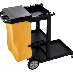 VEVOR Cleaning Cart, 3-Shelf Commercial Janitorial Cart, 200 lbs Capacity Plastic Housekeeping Cart, with 25 Gallon PVC Bag and Cover, 47 x 20 x 38.6in, Yellow&Black