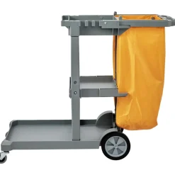 VEVOR Cleaning Cart, 3-Shelf Commercial Janitorial Cart, 200 lbs Capacity Plastic Housekeeping Cart, with 25 Gallon PVC Bag, 47" x 20" x 38.6", Yellow+Grey