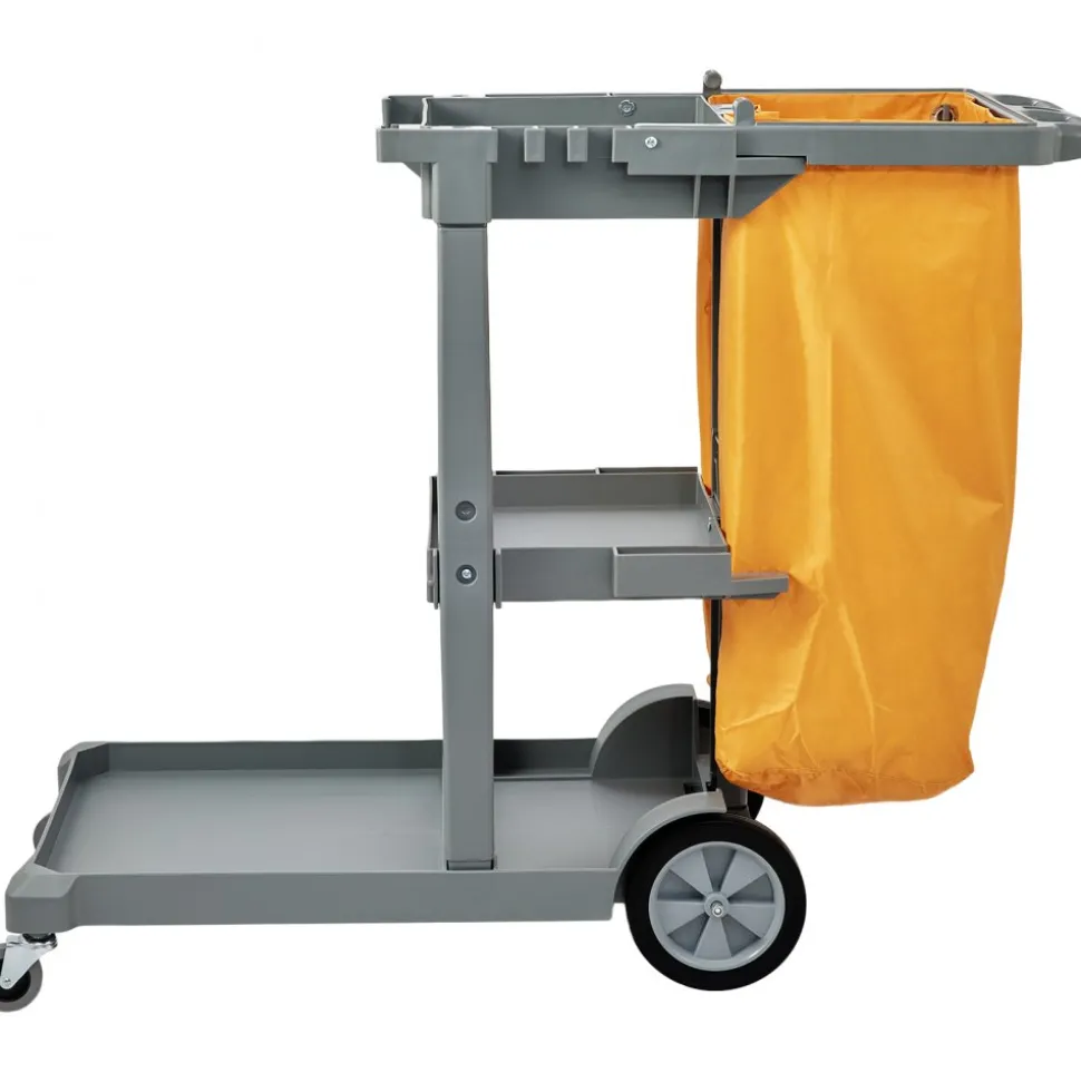 VEVOR Cleaning Cart, 3-Shelf Commercial Janitorial Cart, 200 lbs Capacity Plastic Housekeeping Cart, with 25 Gallon PVC Bag, 47" x 20" x 38.6", Yellow+Grey
