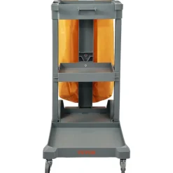 VEVOR Cleaning Cart, 3-Shelf Commercial Janitorial Cart, 200 lbs Capacity Plastic Housekeeping Cart, with 25 Gallon PVC Bag, 47" x 20" x 38.6", Yellow+Grey