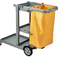 VEVOR Cleaning Cart, 3-Shelf Commercial Janitorial Cart, 200 lbs Capacity Plastic Housekeeping Cart, with 25 Gallon PVC Bag, 47