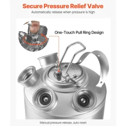 VEVOR Cleaning Keg, 5 Gallon/19L Keg Line Cleaning Kit with 4 D Coupler Connections & Rubber Base, Beer Lines Cleaner Used for Beer Line Cleaning, 304 Stainless Steel Kegerator Beers Lines Cleaner Kit