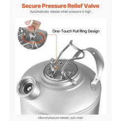 VEVOR Cleaning Keg, 1.75 Gallon/6.5L Keg Line Cleaning Kit with D Coupler Connection & Rubber Base, Beer Lines Cleaner Used for Beer Line Cleaning, 304Stainless Steel Kegerator Beers Lines Cleaner Kit