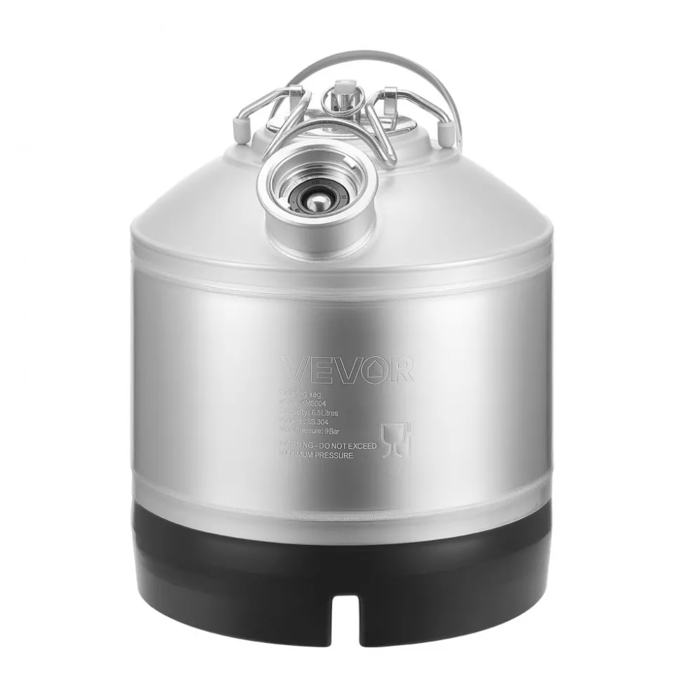 VEVOR Cleaning Keg, 1.75 Gallon/6.5L Keg Line Cleaning Kit with D Coupler Connection & Rubber Base, Beer Lines Cleaner Used for Beer Line Cleaning, 304Stainless Steel Kegerator Beers Lines Cleaner Kit