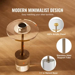 VEVOR Clear Acrylic End Table, Acrylic Side Table with a Solid Base, 11.9 x 11.9 inch Round Tabletop, 21.4 inch High, for Coffee, Drink, Food, Snack used in Living Room, Bedroom, and Study