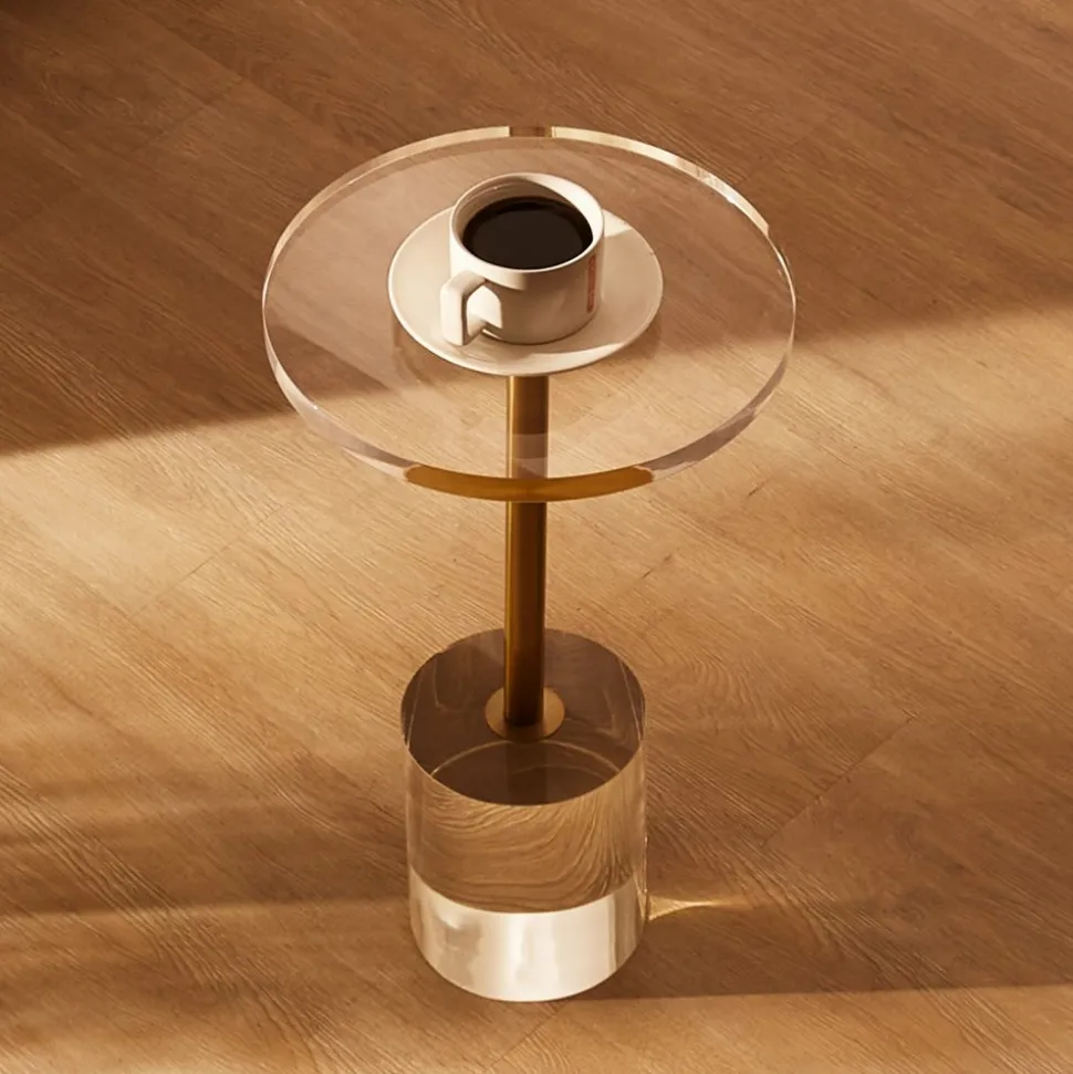 VEVOR Clear Acrylic End Table, Acrylic Side Table with a Solid Base, 11.9 x 11.9 inch Round Tabletop, 21.4 inch High, for Coffee, Drink, Food, Snack used in Living Room, Bedroom, and Study