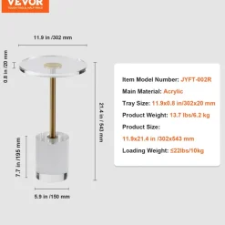 VEVOR Clear Acrylic End Table, Acrylic Side Table with a Solid Base, 11.9 x 11.9 inch Round Tabletop, 21.4 inch High, for Coffee, Drink, Food, Snack used in Living Room, Bedroom, and Study