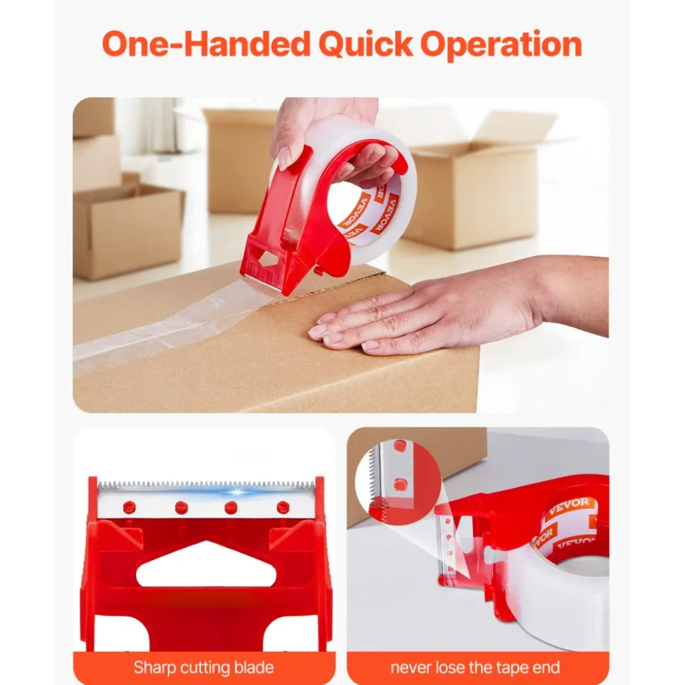 VEVOR Clear Packing Tape, 3 inches Core, 6 Rolls 1.88 Inches x 65 Yards Packing Tape with Dispenser, 2.7 Mil Heavy Duty Packaging Tape Designed for Moving, Storage and Packing, Shipping and Mailing