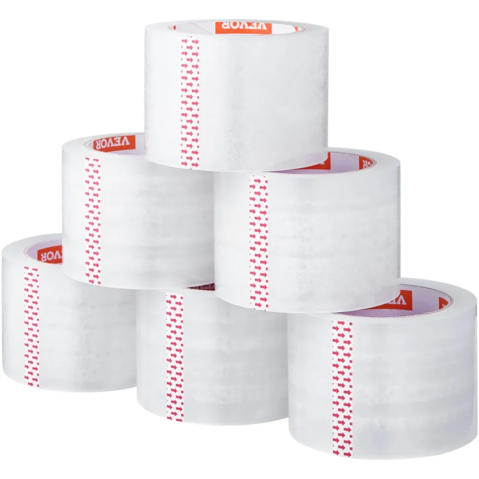 VEVOR Clear Packing Tape, 3 inches Core, 6 Rolls 3 Inches x 65 Yards Packing Tapes, 2.7 Mil Thick, Heavy Duty Packaging Tape Designed for Moving, Storage and Packing, Shipping and Mailing, Office